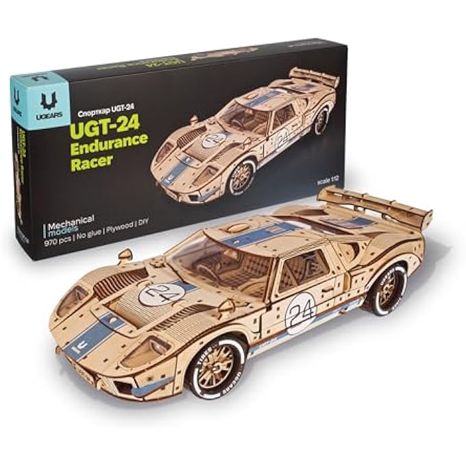 UGT-24 ENDURANCE RACING CAR 3D PUZZLE - 1:12 SCALE MECHANICAL WOODEN MODEL KIT FOR ADULTS - SPORTS CAR MODEL KIT - RACING CAR 3D WOODEN PUZZLE FOR ADULTS 970 PIECES - Image 1